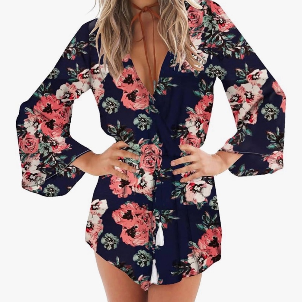 Floral Navy Kimono Romper